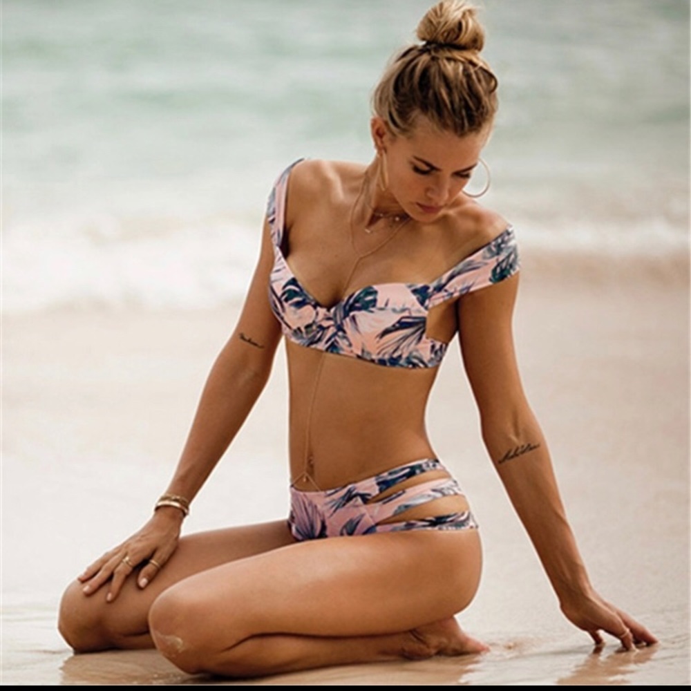 🌴💥Palm Print Push Up High Waist Bikini - Picture 3 of 8